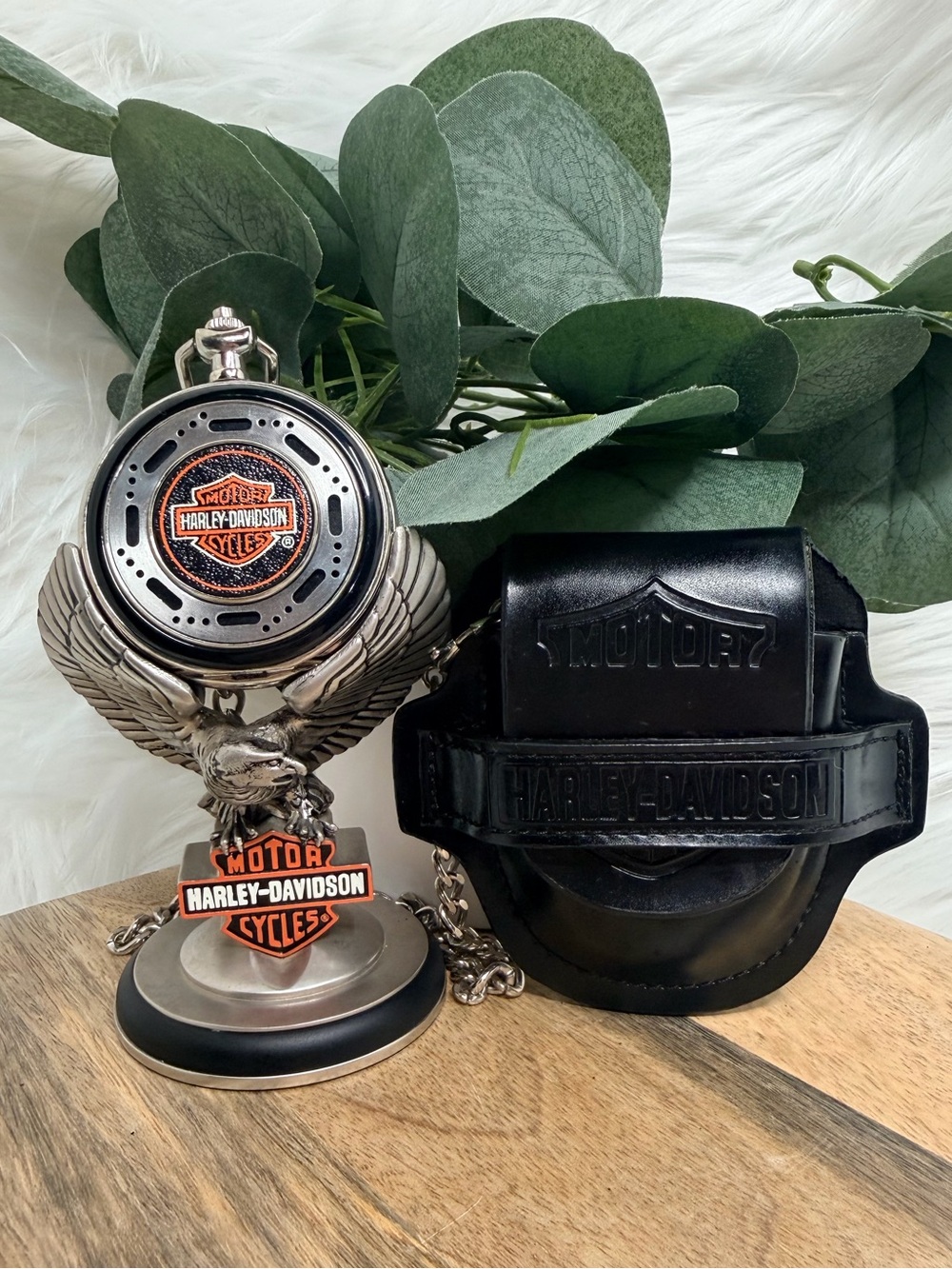 Franklin Mint Harley-Davidson Pocket Watch & Eagle Display with case